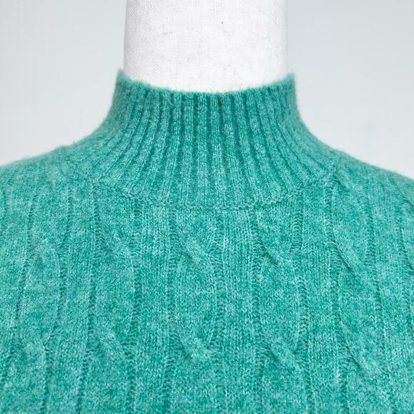 J. Crew Cable Knit Mock Neck Extra-Soft Green Sweater - Picture 2 of 8